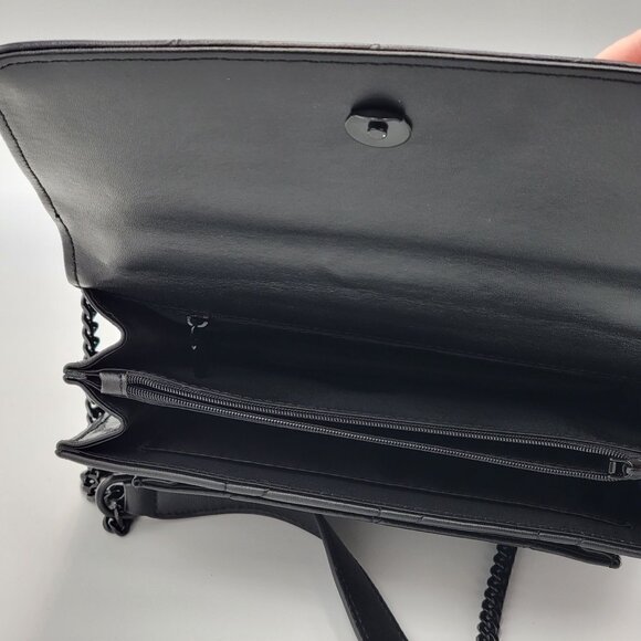 Black Quilted Genuine Leather Crossbody Bag With Chain Strap & Magnetic Closure - Picture 5 of 12